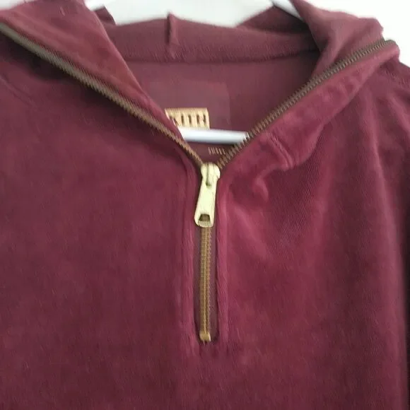 Kith Sweatshirt Hoodie Unisex S/M*Burgundy Velour Pocket 1/4 Zip Slit Streetwear